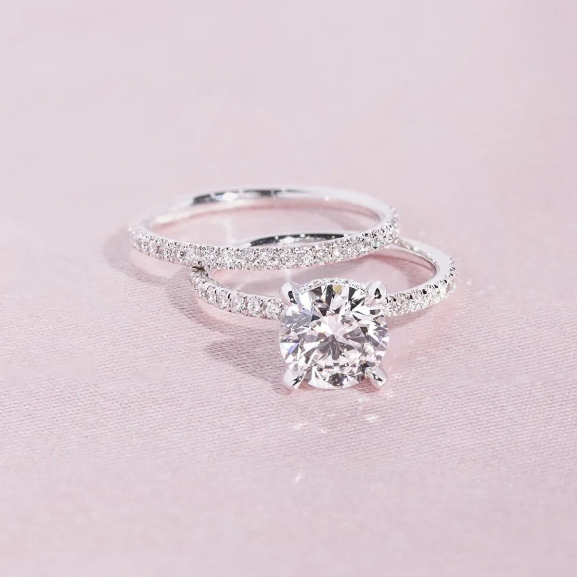 2pcs CZ Ring Set Women Engagement Wedding Band Cubic Zirconia Jewelry Gift