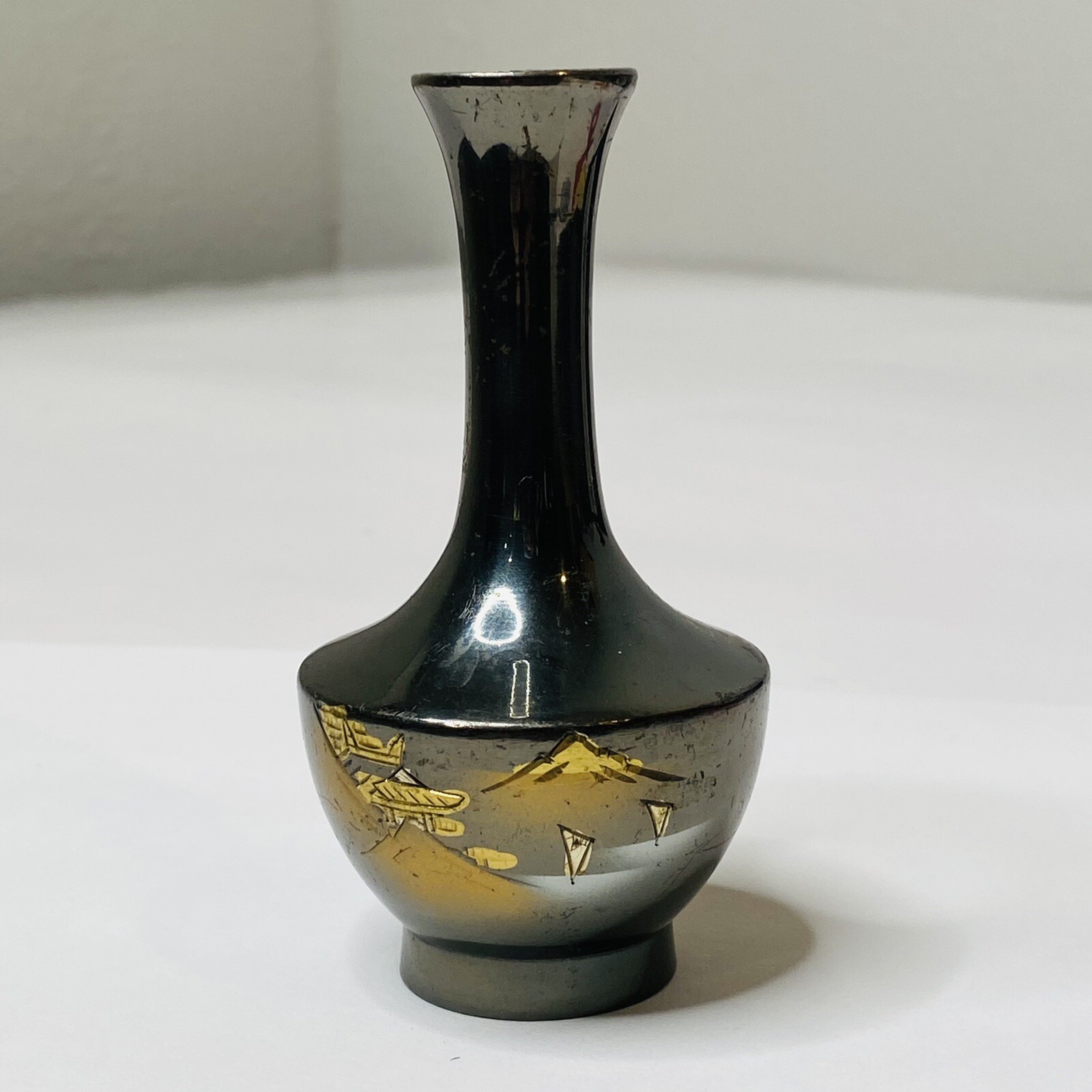 Chokin Japanese Mixed Metals Vase Etched Gold Silver Brass Bronze Mt. Fuji 4