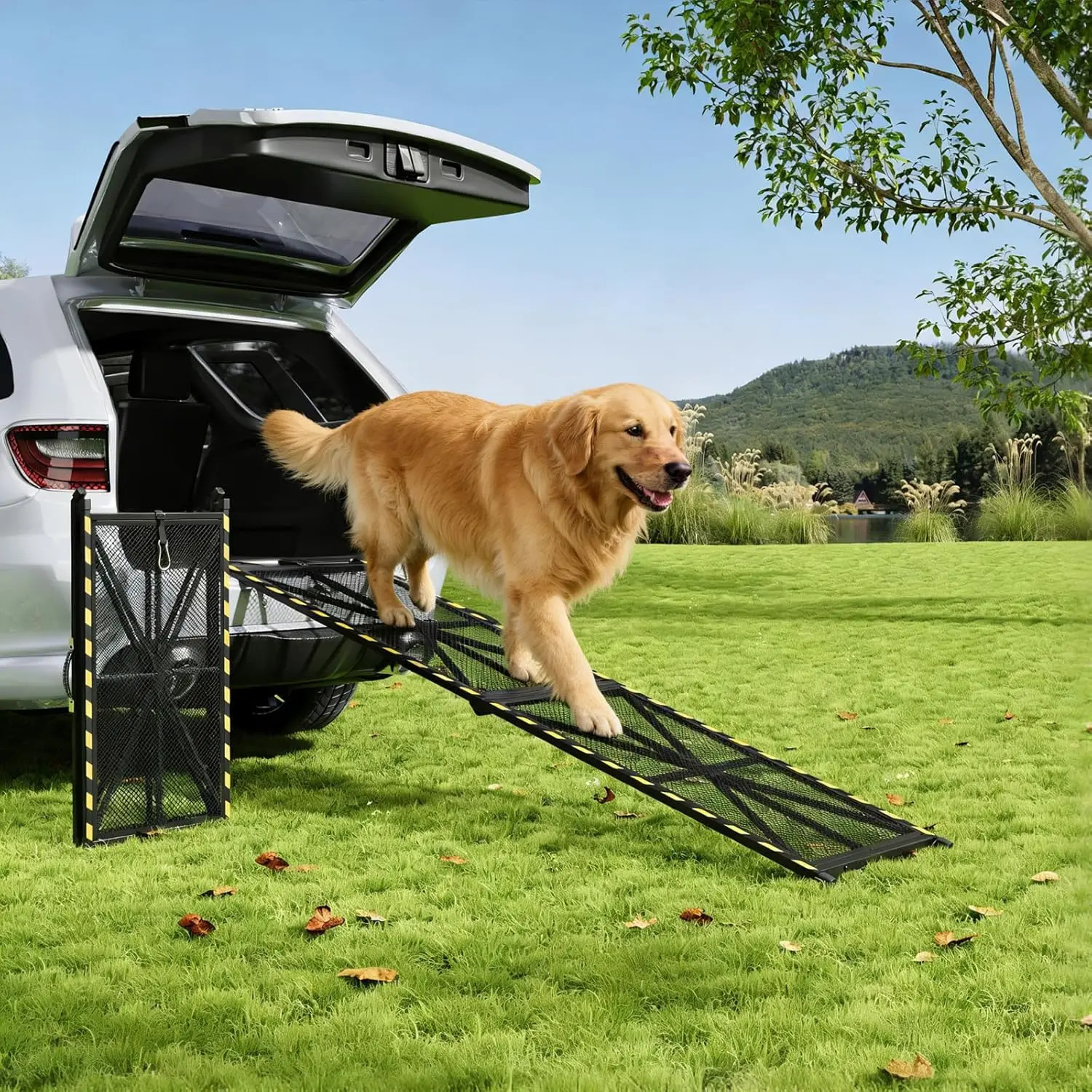 71 inch Collapsible & Portable Dog Ramp for Cars, SUVs, Trucks & RVs – Heavy Dut