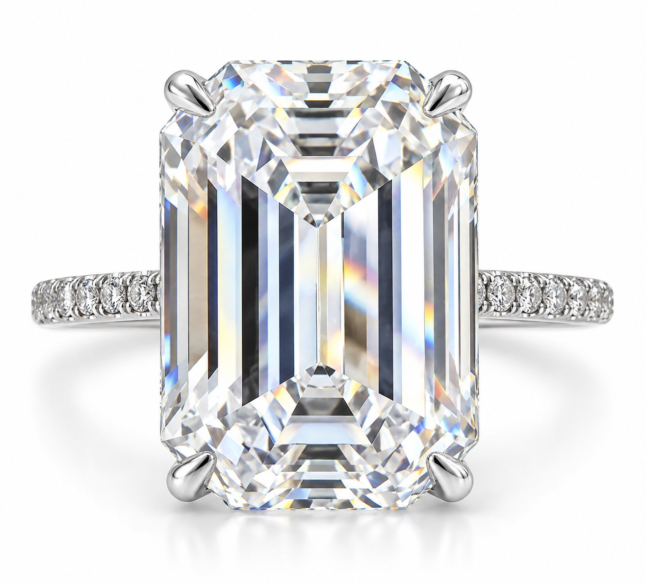 RARE 13.00 Ct Certified, VVS1-E-F Emerald Diamond Solitire Ring,  - FREE Studs