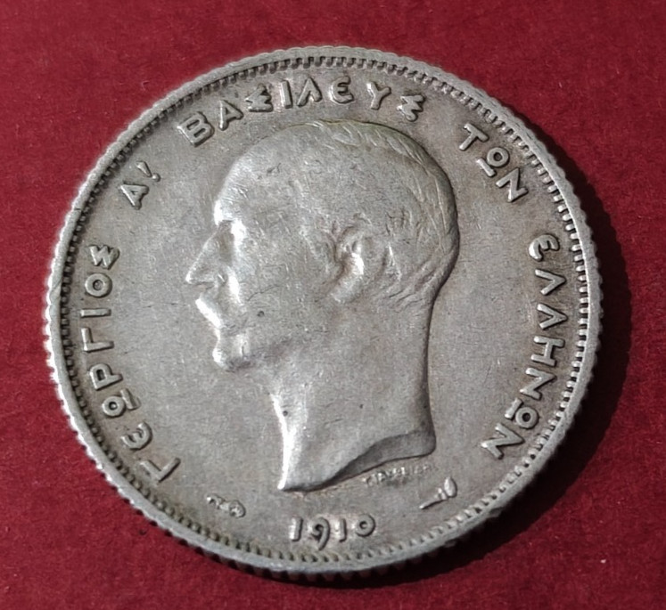 GREECE  1910 VERY NICE SILBER  COIN  1  DRACHMA  KING GEORGE