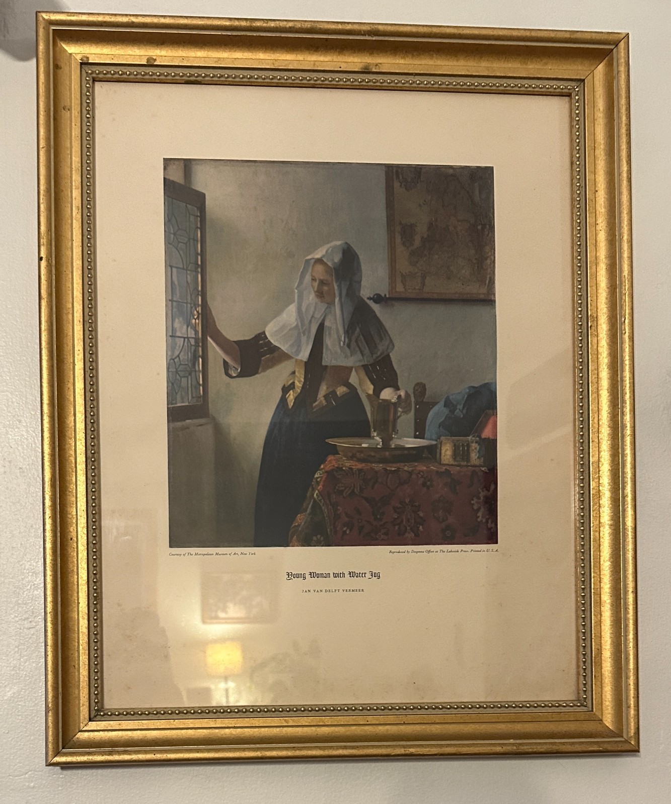 1950 Vermeer Young Woman Water Jug Deeptone Lakeside Press Framed Print 18x22