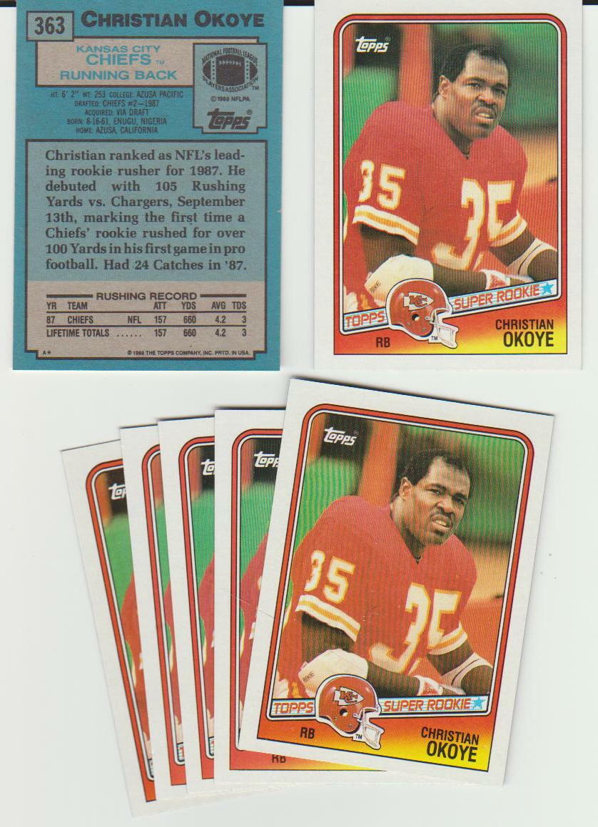Christian Okoye, 1988 Topps #363 RC rookie card, Kansas City Chiefs