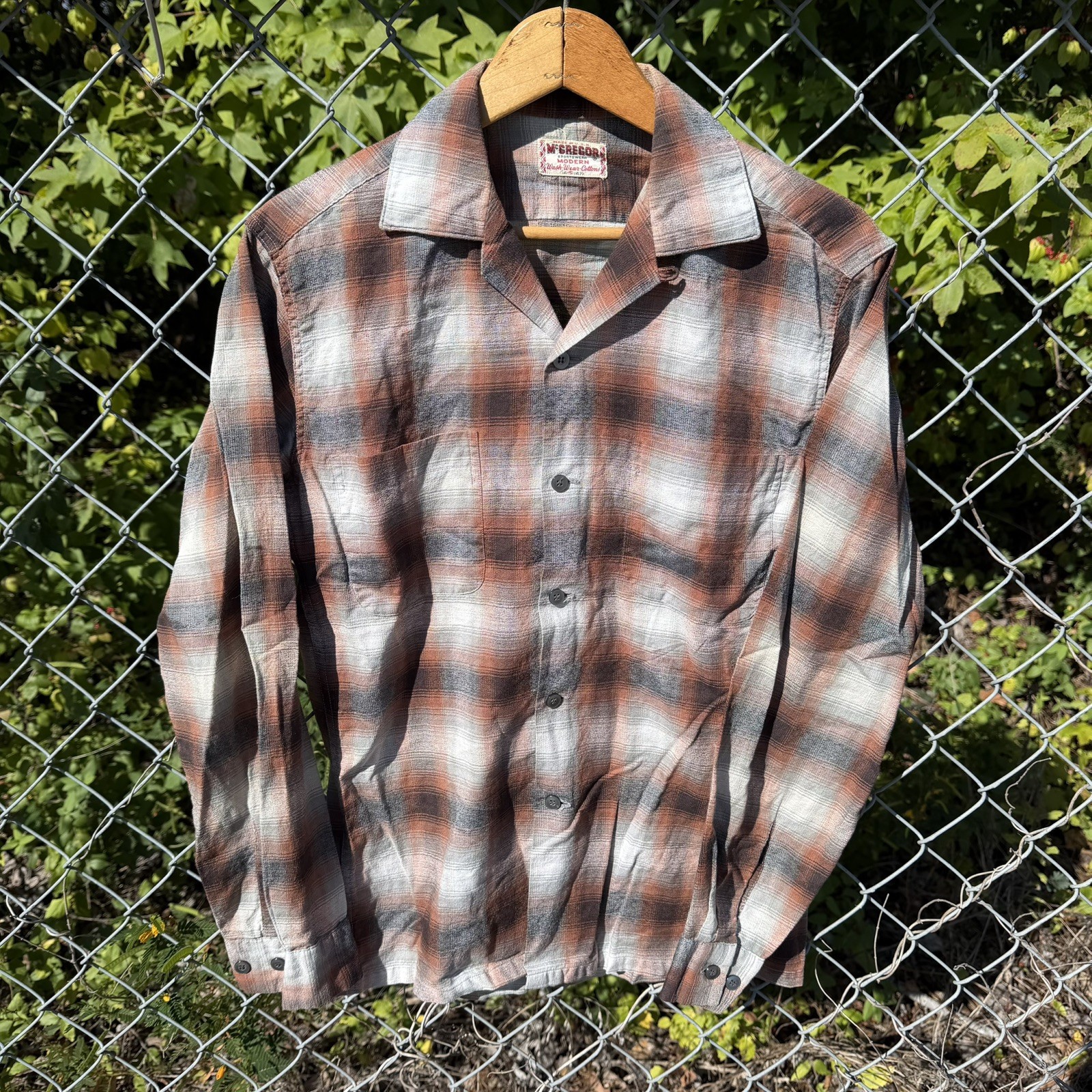 Vintage 50s Shadow Plaid Rayon Loop Collar Shirt mcgregor size s Vintage 50s Shadow Plaid Rayon Loop Collar Shirt mcgregor size s