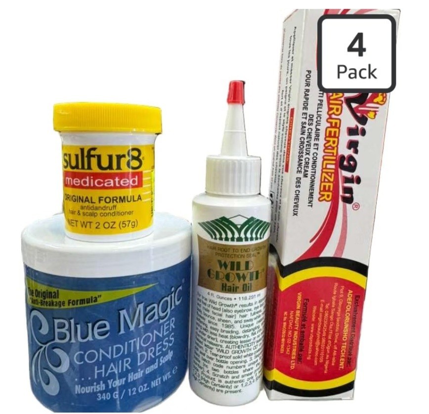 Hair Growth Bundle  -Hair Fertilizer, Sulfur 8 ,Blue magic & Wild Growth (4PK)