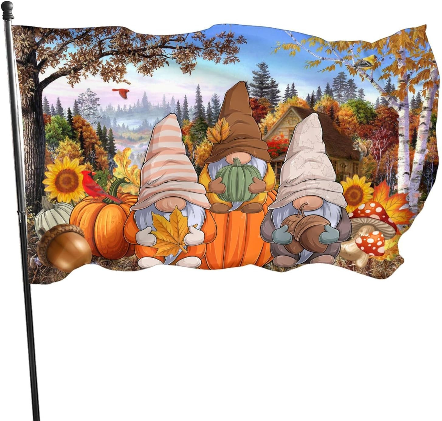 Fall Pumpkin Autumn Gnomes Flag 3X5 Ft Outdoor Outside Fall Pumpkin Autumn Gnomes Flag 3X5 Ft Outdoor Outside