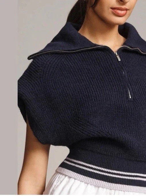 Anthropologie Maeve Navy Quarter Zip Oversized Sweater Vest Medium