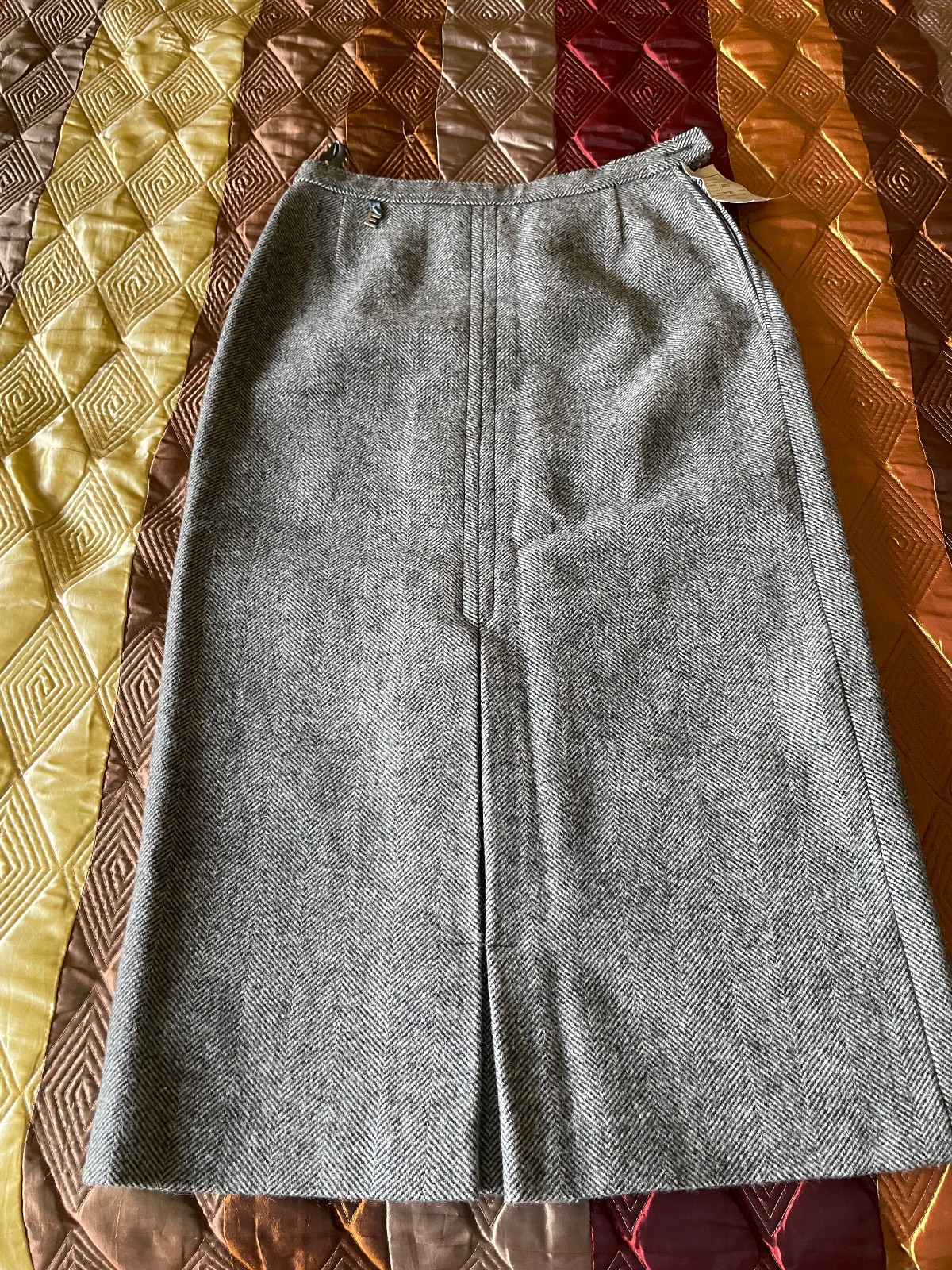 Vintage 70s/80s DDR German Wool Herringbone Midi Skirt Gray 26\ Vintage 70s/80s DDR German Wool Herringbone Midi Skirt Gray 26\