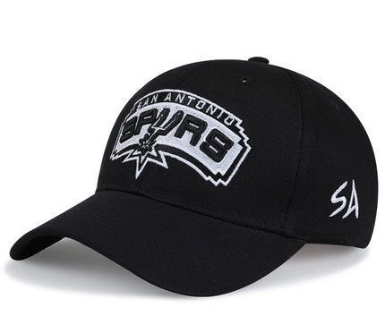 San Antonio Spurs Embroidered Adjustable Curved Brim Hat Black Strapback NBA Cap