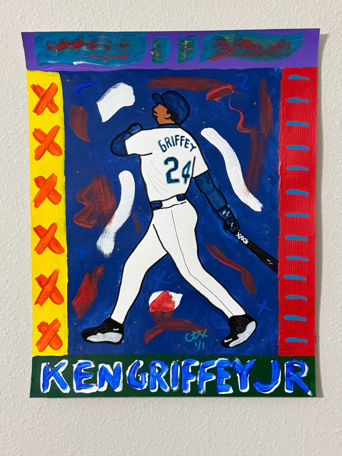 CARTER X Ken Griffey Jr Mariners 11x14 Original 1/1 Acrylic CELEBRATE painting CARTER X Ken Griffey Jr Mariners 11x14 Original 1/1 Acrylic CELEBRATE painting