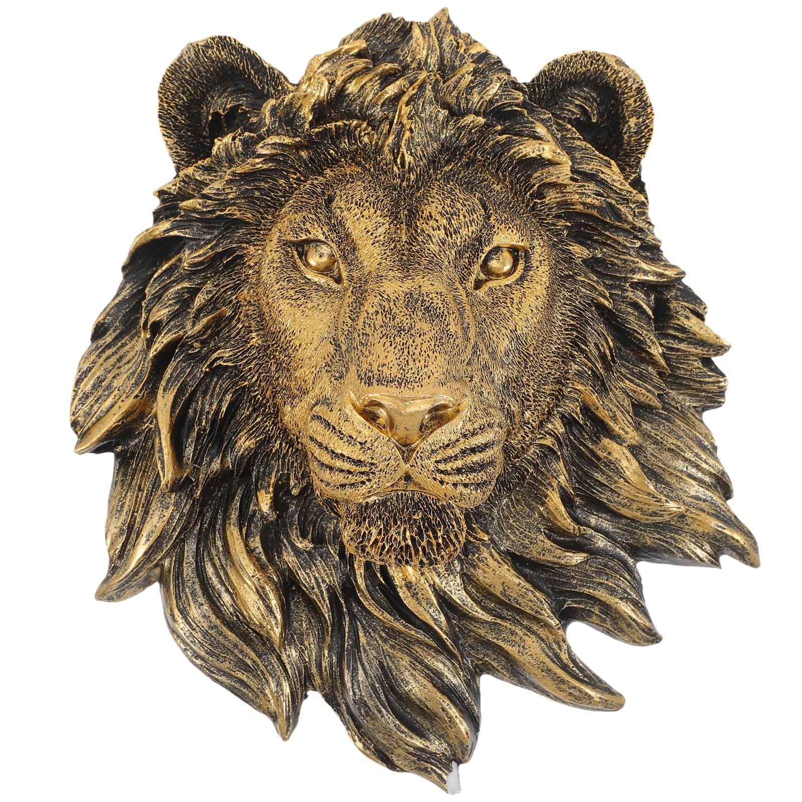 Veemoon Lion Head Wall Statue Resin Bronze Lion Head Wall Hanging Sculpture Wall