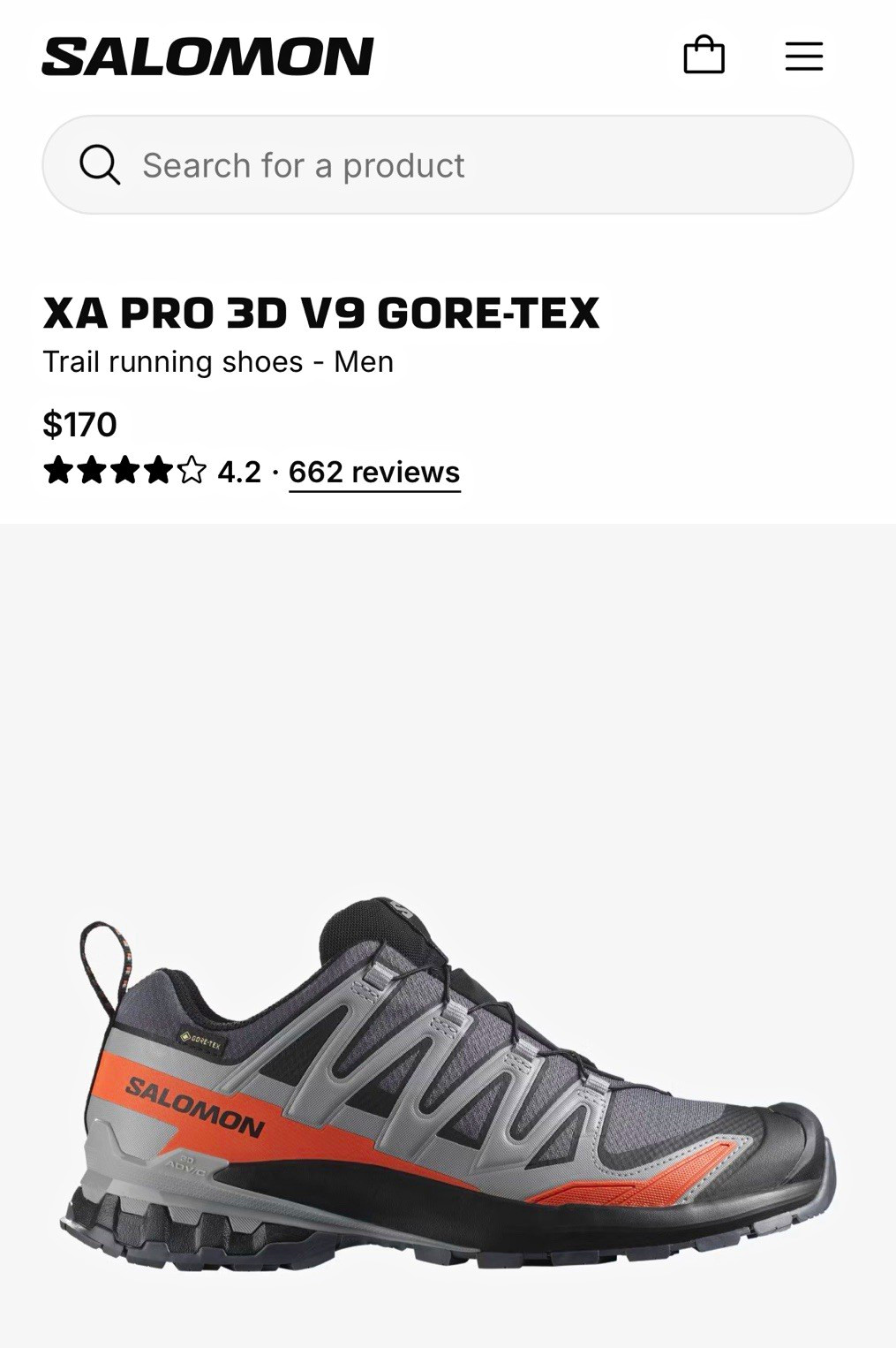 Salomon XA Pro 3D V9 GORE-TEX Men’s Trail Running Black/Gray/Orange