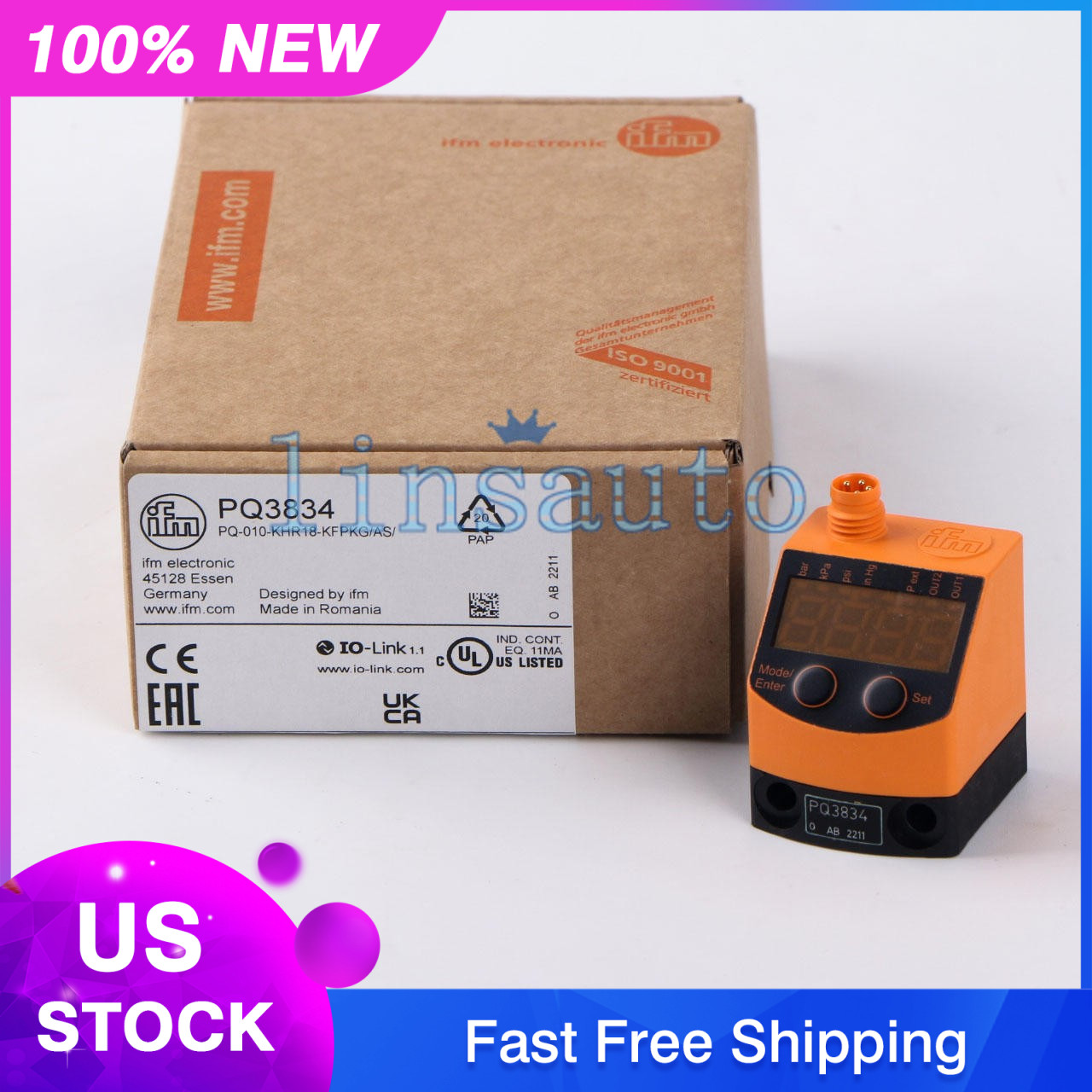 1x NEW IFM PQ3834 PQ-010-KHR18-KFPKG/AS Pressure sensor