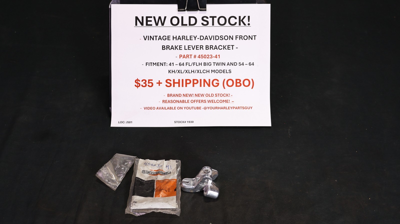 Vintage OEM Harley Davidson Front Brake Lever Bracket 45023-41 NOS Panhead KH XL
