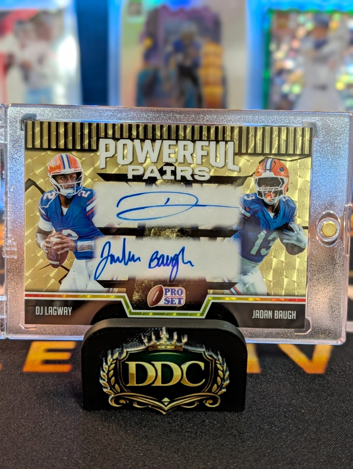 2025 Gold Vinyl 1/1 Dual Auto of DJ Lagway and Jaden Baugh from the NFL Pro Set.