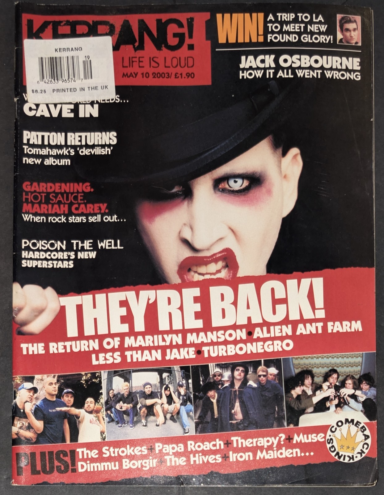 Kerrang Magazine May 2003 Marilyn Manson Tomahawk Mike Patton Papa Roach Strokes