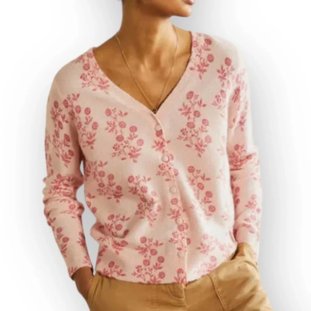 NWT Boden Anita Printed Fluffy Cardigan Sweater Pink L Alpaca Wool Boho Preppy NWT Boden Anita Printed Fluffy Cardigan Sweater Pink L Alpaca Wool Boho Preppy