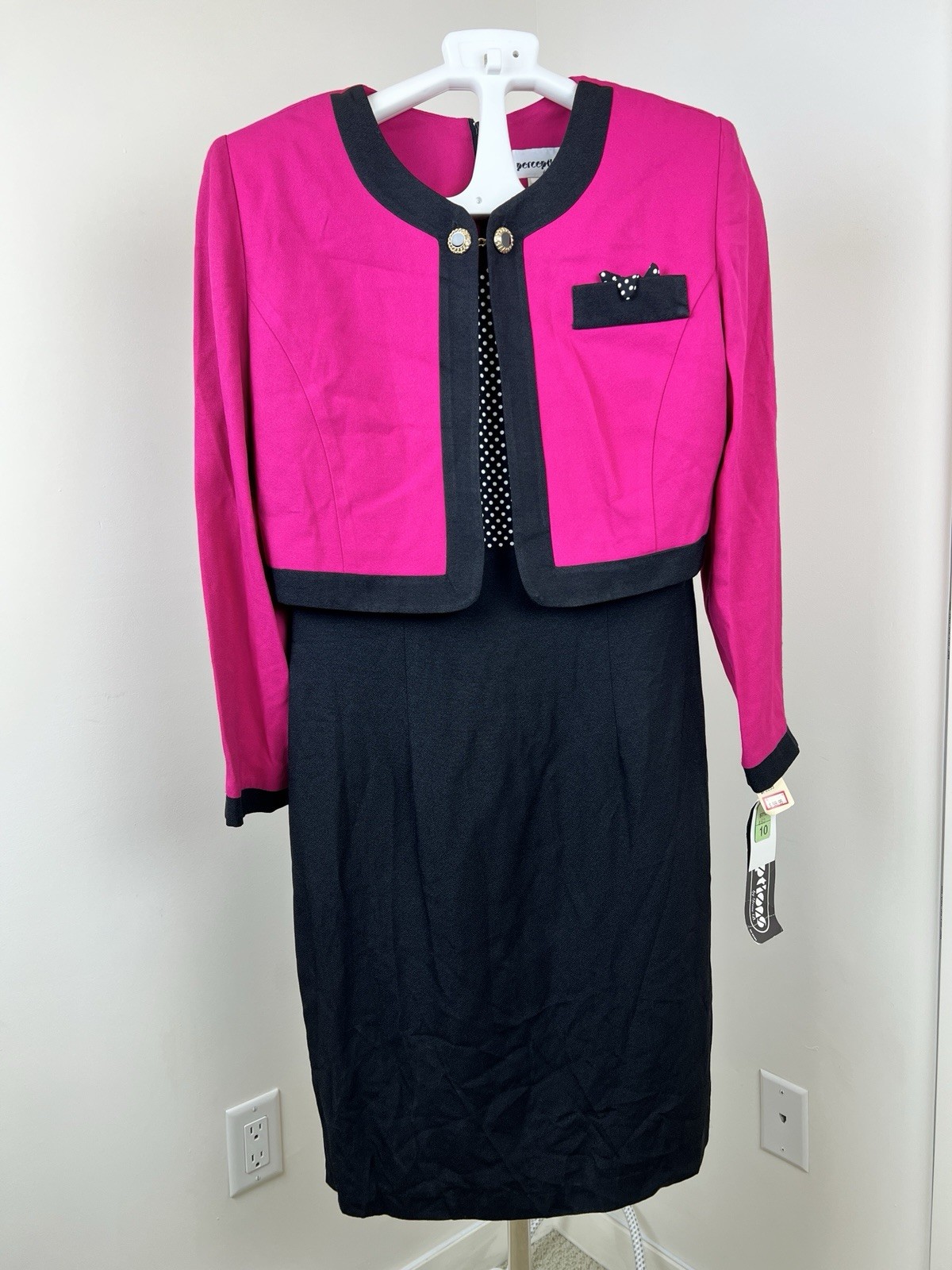 True Vintage 80s NWT Dress Perceptions By Irene B 10 Hot Pink Black Halloween