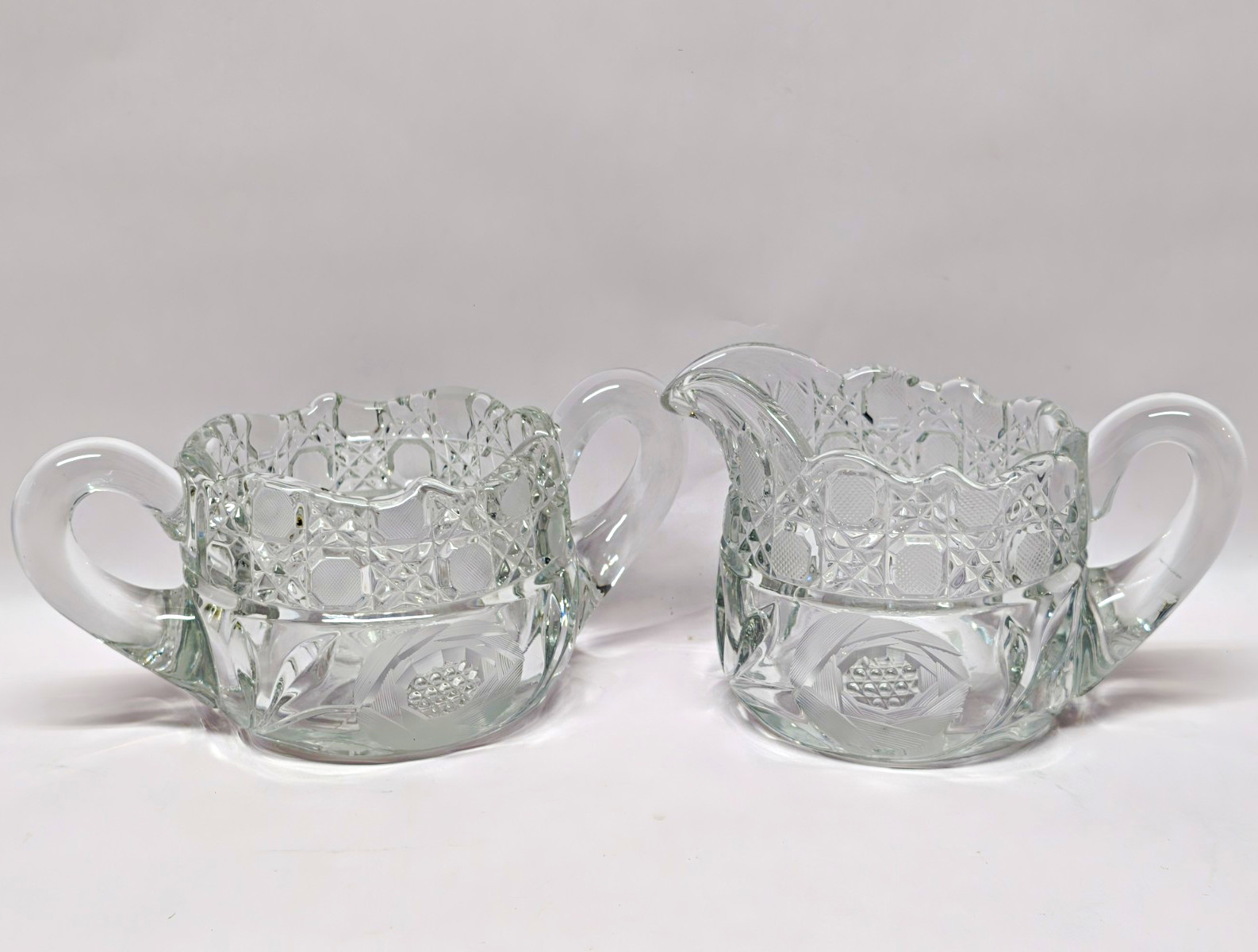 Antique McKee Innovation 410 Creamer Sugar Set Daisy Button Cut Glass