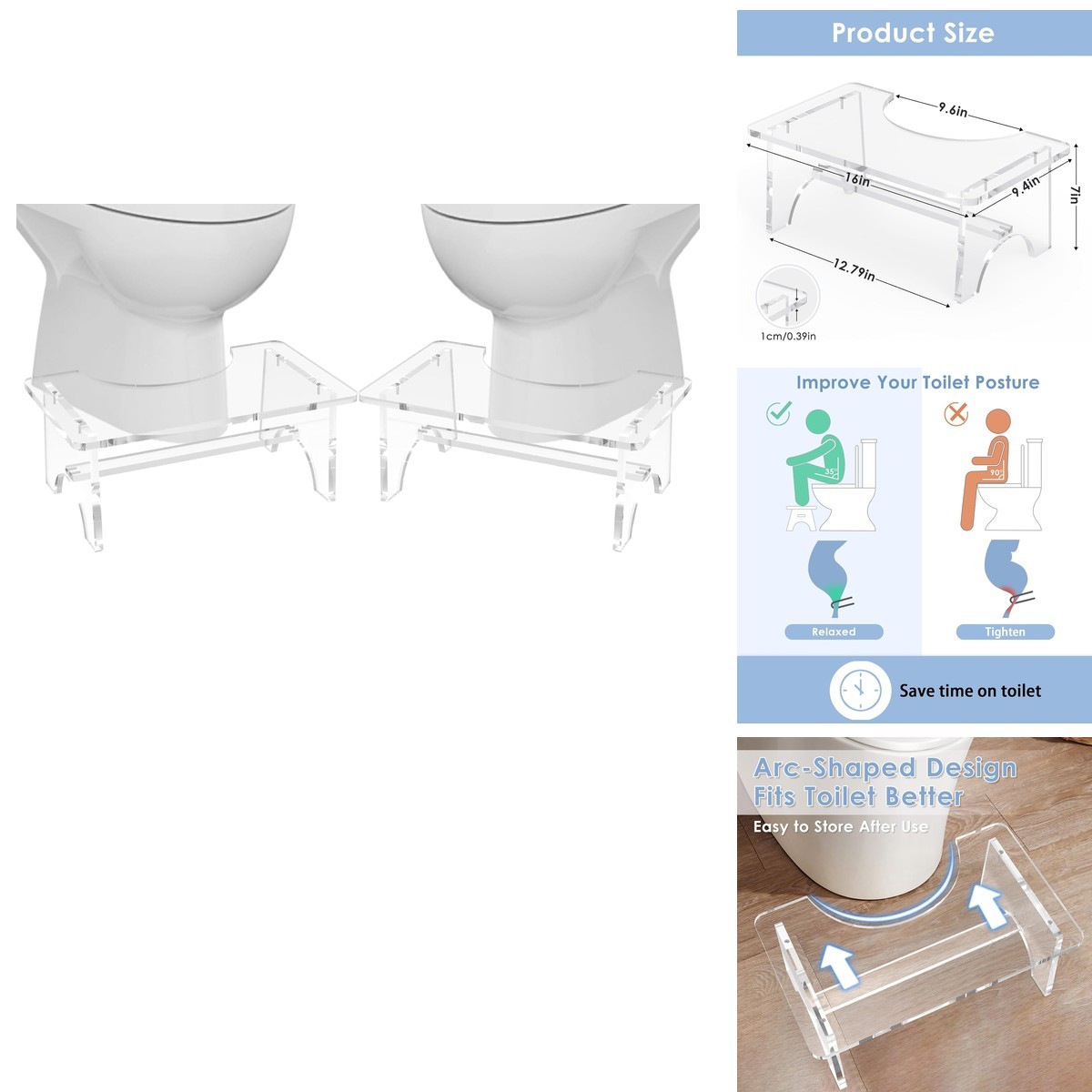 Acfunique AST-7-2 2 Pcs 7 Inch Clear Acrylic Toilet Stool for Adults Bathroom