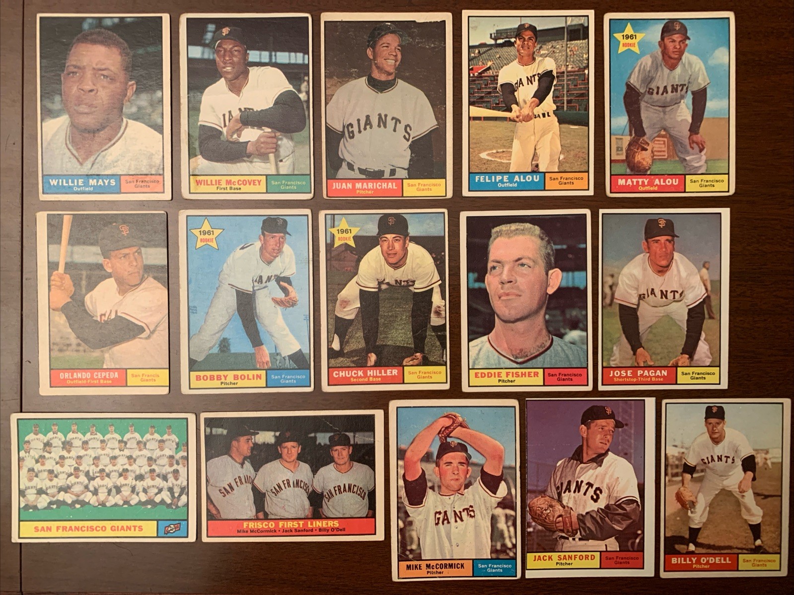 1961 Topps MLB Baseball SF Giants STAR CARDS/Mays/McCovey/Alou RC/Cepeda+High#’s