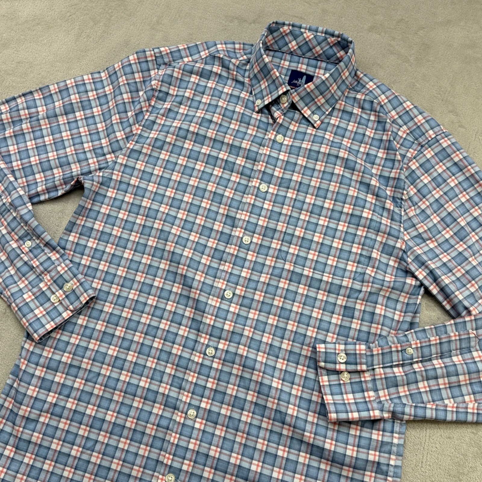 Johnnie-O Mens Shirt Small Laguna Blue Plaid Prep-Formance Lenoir Button Down