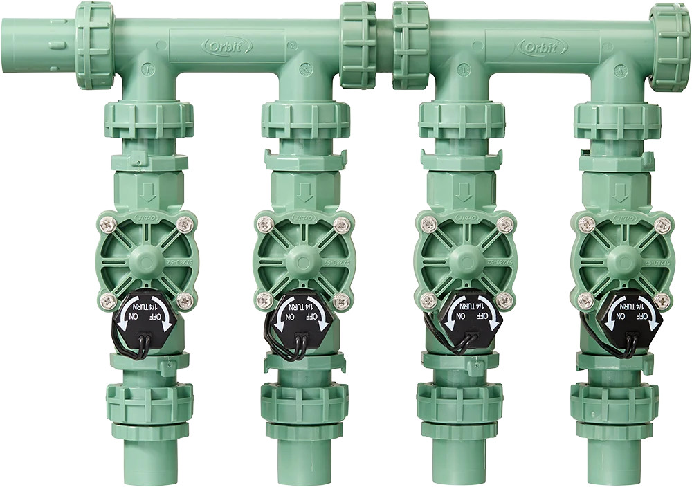 Orbit 4-Valve Preassembled Manifold with PVC adapters 57257 Orbit 4-Valve Preassembled Manifold with PVC adapters 57257
