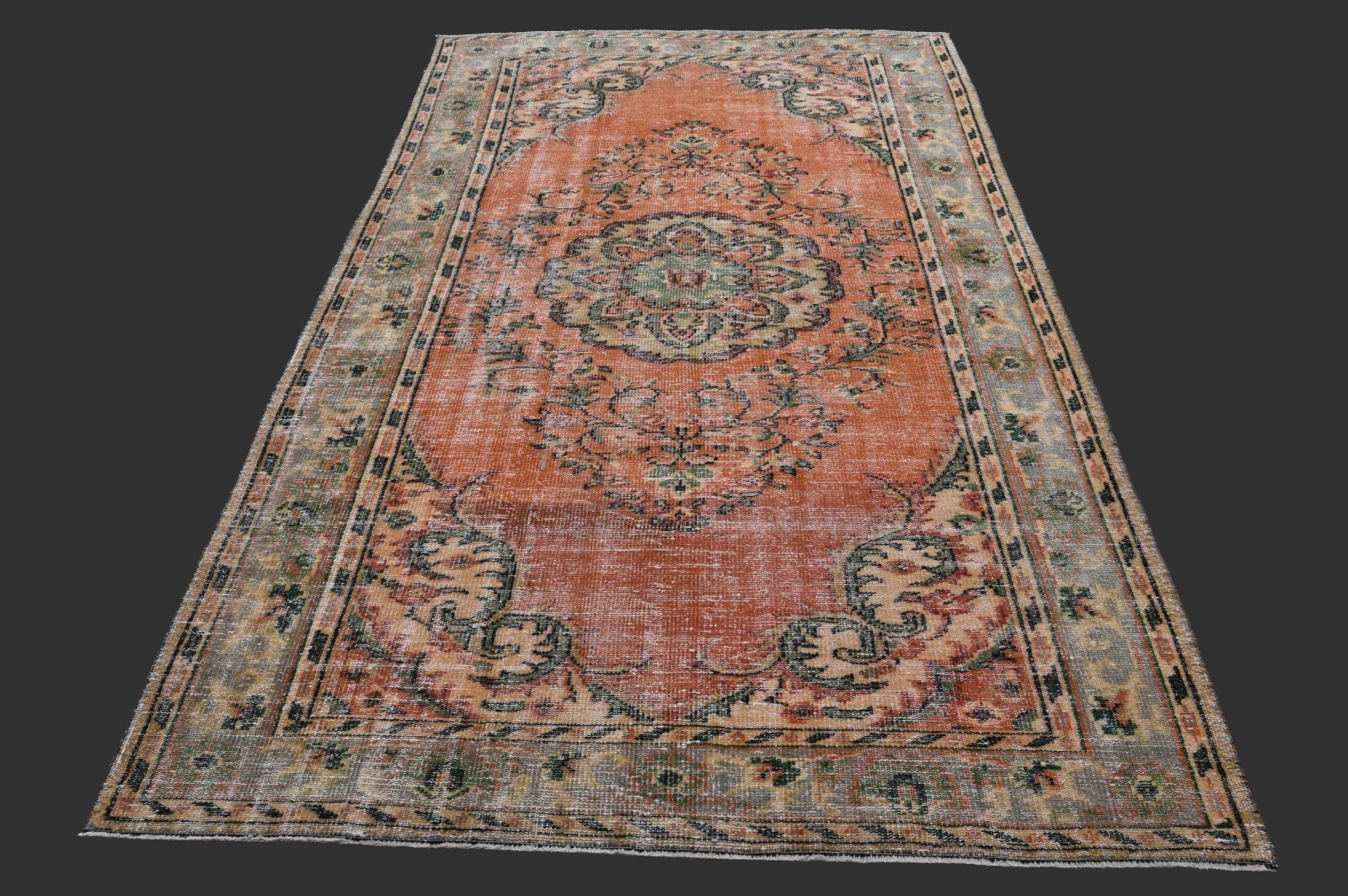 Vintage Turkish Oushak Rug, Orange 5x9 ft, Handmade Wool, Bohemian Anatolian