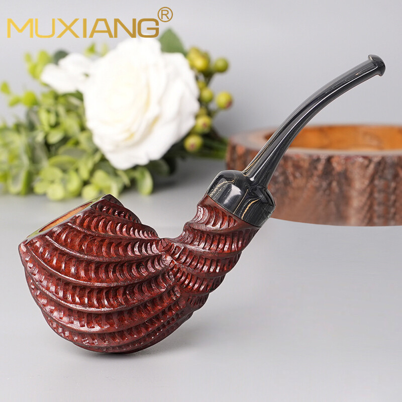 MUXIANG Briar Freehand Tobacco Pipe Rustic Smoking Pipe Rusticated Ebonite Stem