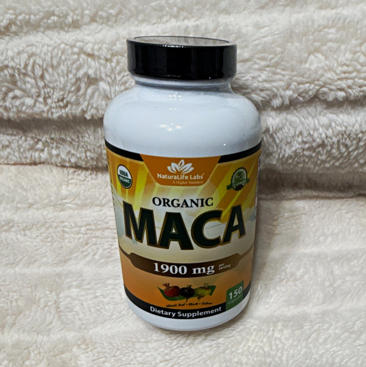 Naturalife Labs Organic Maca Root 1900mg Vegan Capsules 150 ct Non-GMO