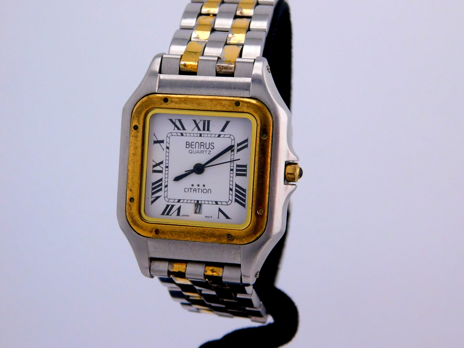 VINTAGE BENRUS CITATION 3-STAR SANTOS STYLE QUARTZ MENS WRISTWATCH RARE C1980s