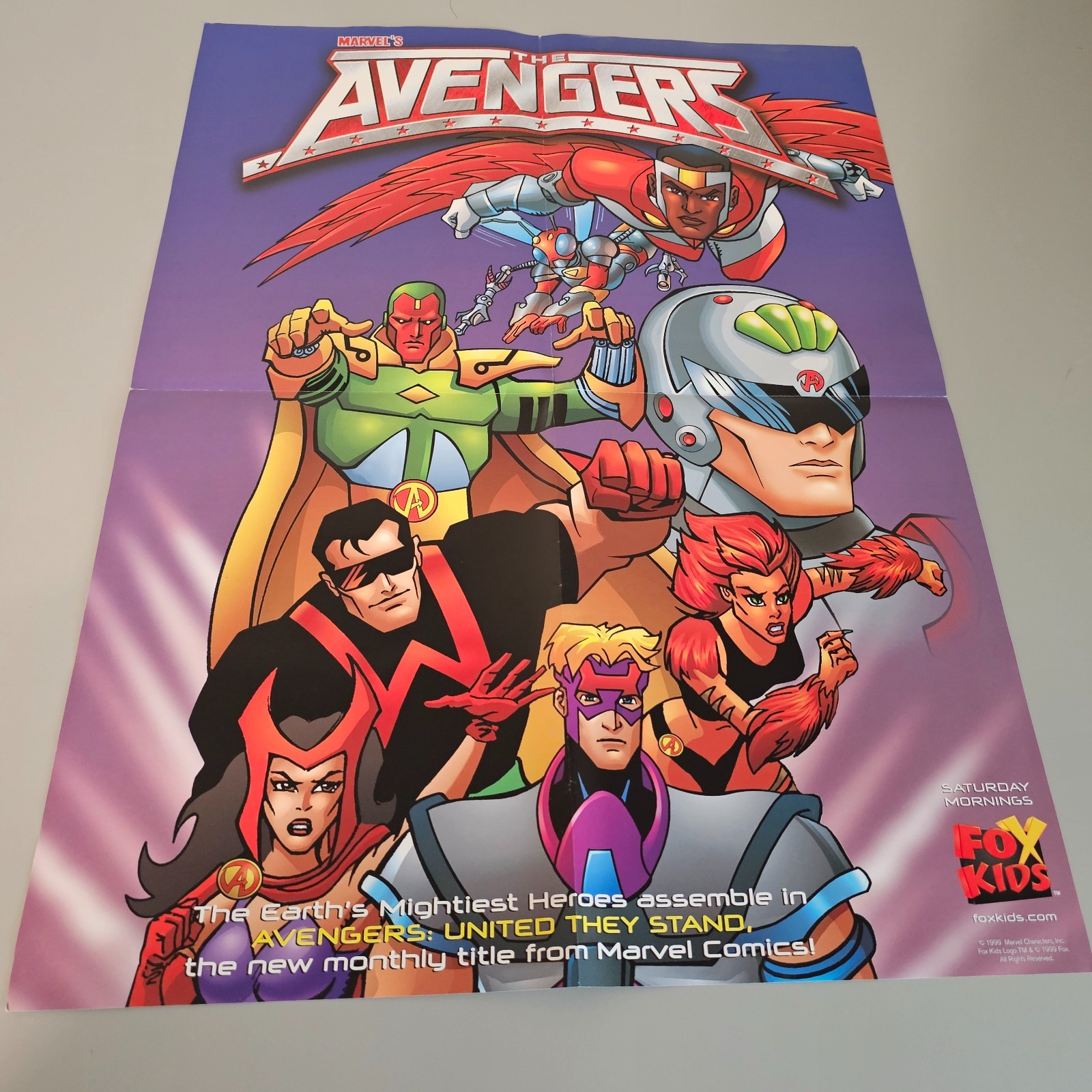 Vintage 1999 Marvel Avengers 18x24 Poster United They Stand Fox Kids Promo Vintage 1999 Marvel Avengers 18x24 Poster United They Stand Fox Kids Promo
