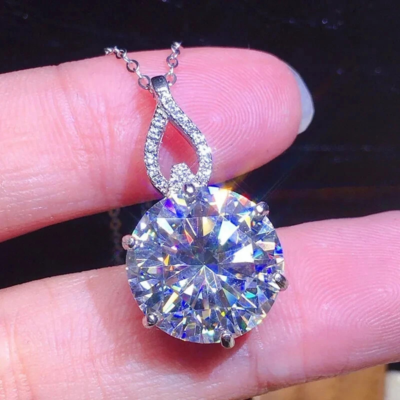 5Ct Round-Cut Moissanite Solitaire Women's Pendant 14K White Gold Plated