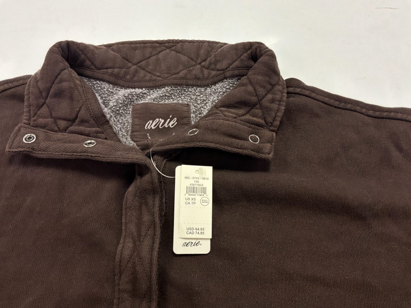 Aerie Womens XS Brown Snap Button Henley Pullover Sweatshirt Quilted Collar NWT Aerie Womens XS Brown Snap Button Henley Pullover Sweatshirt Quilted Collar NWT