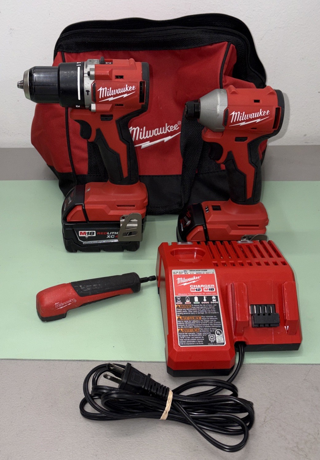 Milwaukee Hammer Drill 3651-20 Impact Driver 3602-20,2 Batt,charger & 48-32-2390
