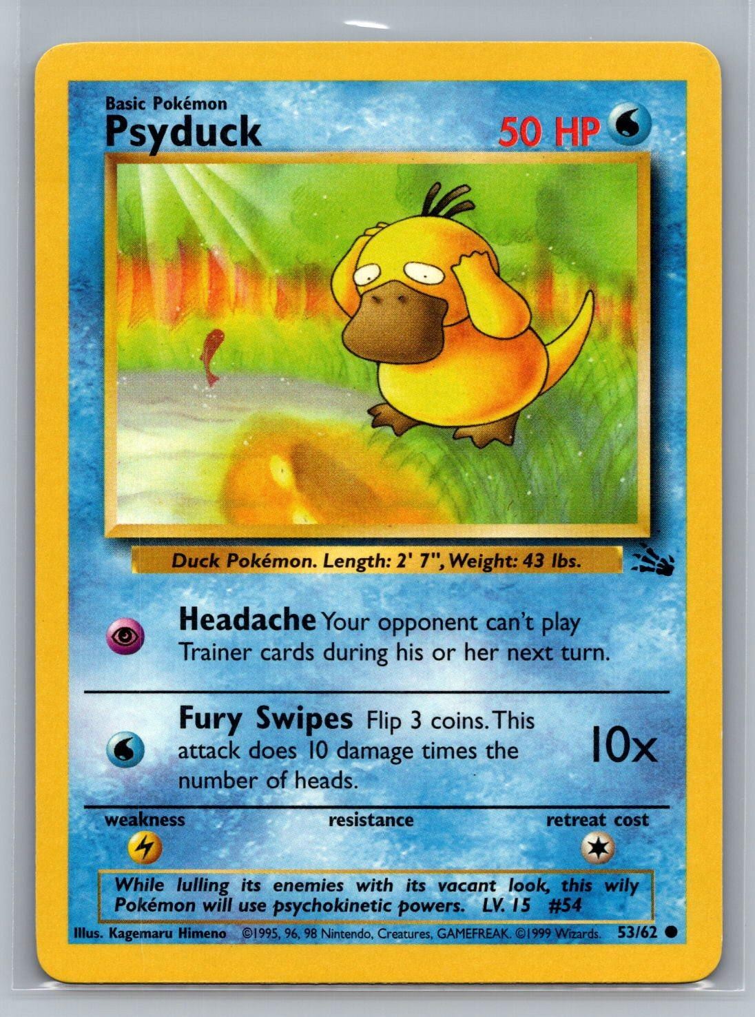 Unlimited Psyduck 53/62 Common Fossil Pokemon MP