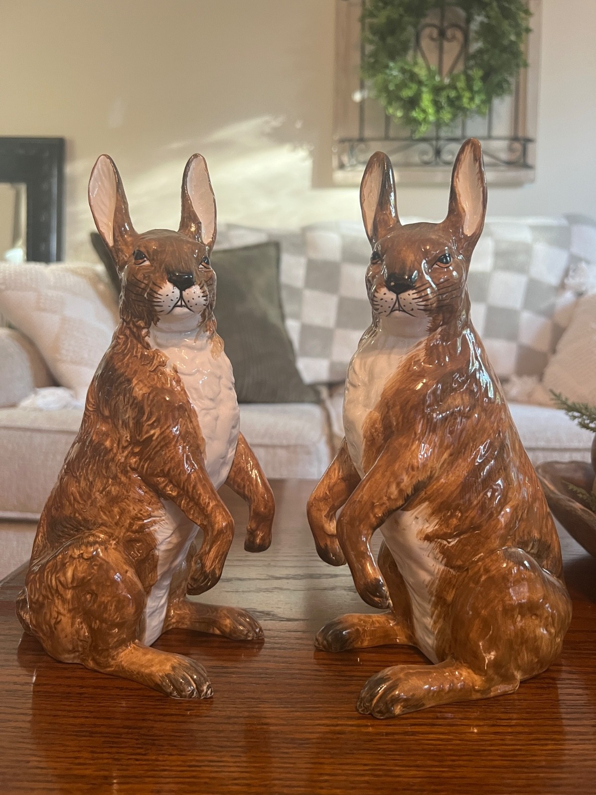 Vintage Chelsea House Port Royal Italy Ceramic Rabbit Hare Figurines 10” Pair Vintage Chelsea House Port Royal Italy Ceramic Rabbit Hare Figurines 10” Pair