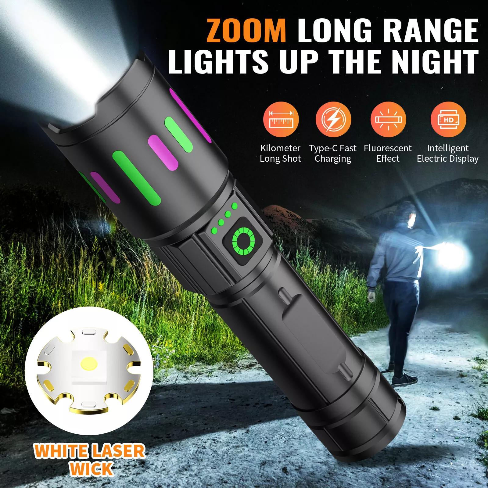 Super-Bright  90000LM LED Tactical Flashlight With Rechargeable Battery