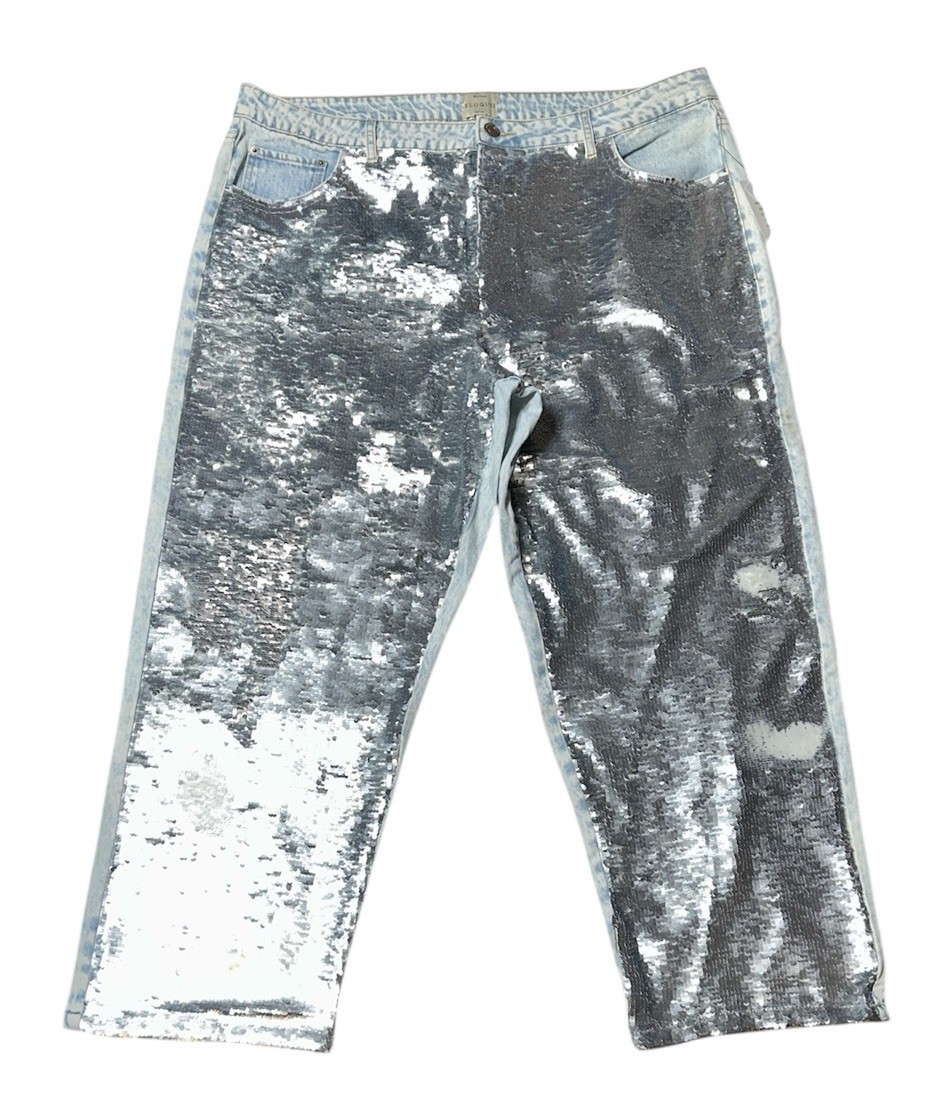 Brand New- Eloquii Dual Tone Sequins Straight Cut Denim Jeans Womens (Size 18)