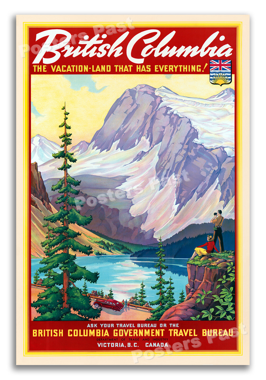 British Columbia 1950s Canadian Vacation Travel Poster - 16x24