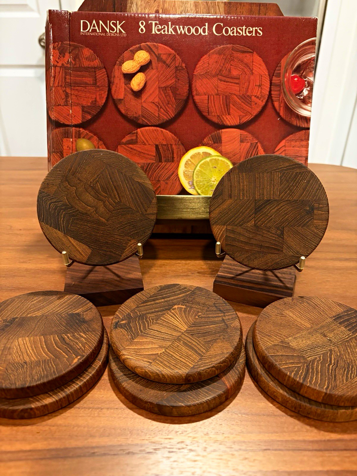 Vintage Danish Dansk Wooden Coasters Mid Century Geometric Set of 8 Denmark Vintage Danish Dansk Wooden Coasters Mid Century Geometric Set of 8 Denmark