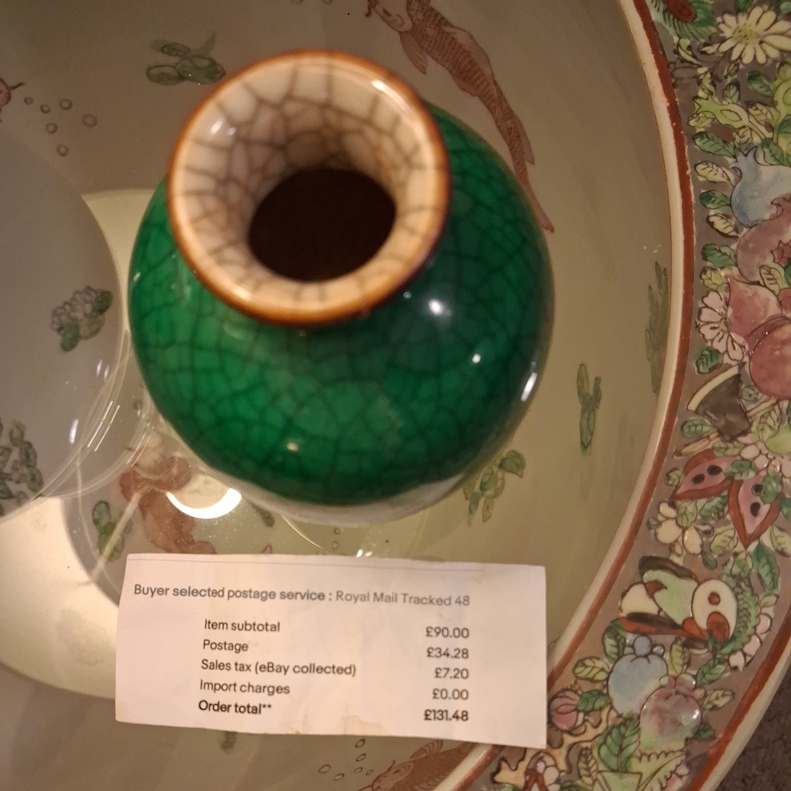 Fine Old Chinese Natural Green Crackle Glaze Double Gourd Porcelain Vase