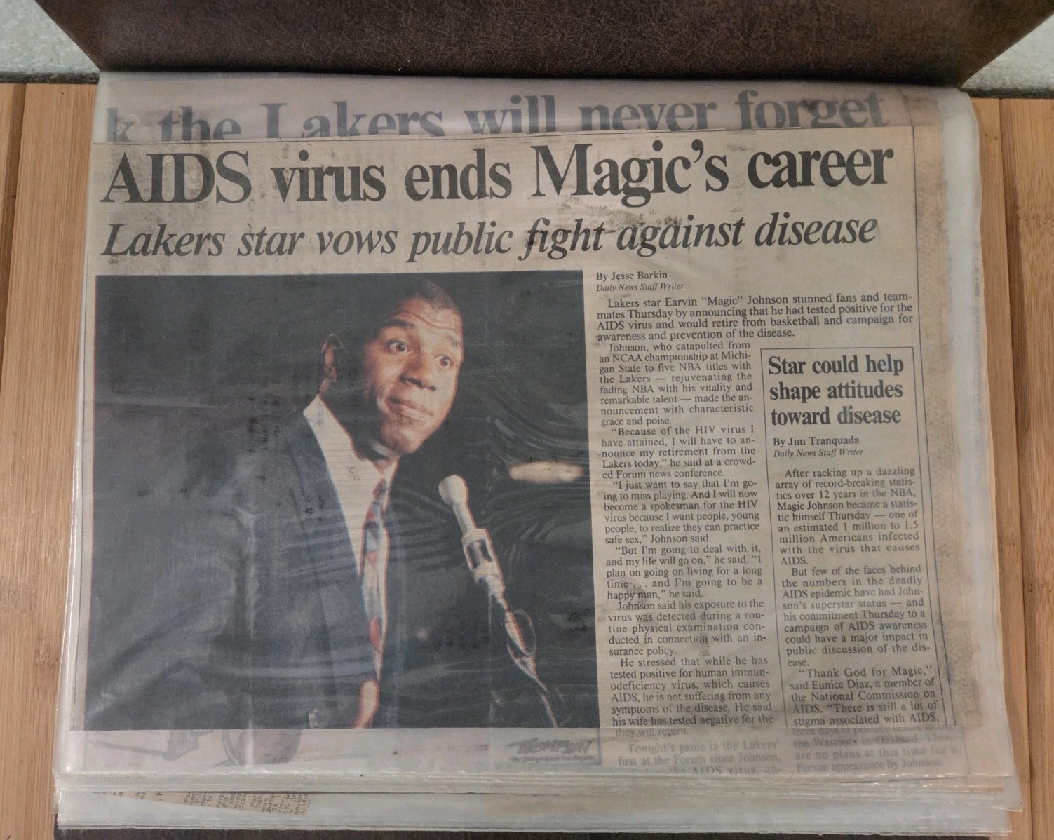Vintage 1991 Magic Johnson HIV Announcement Newspaper Clippings Lot (34 Pieces)