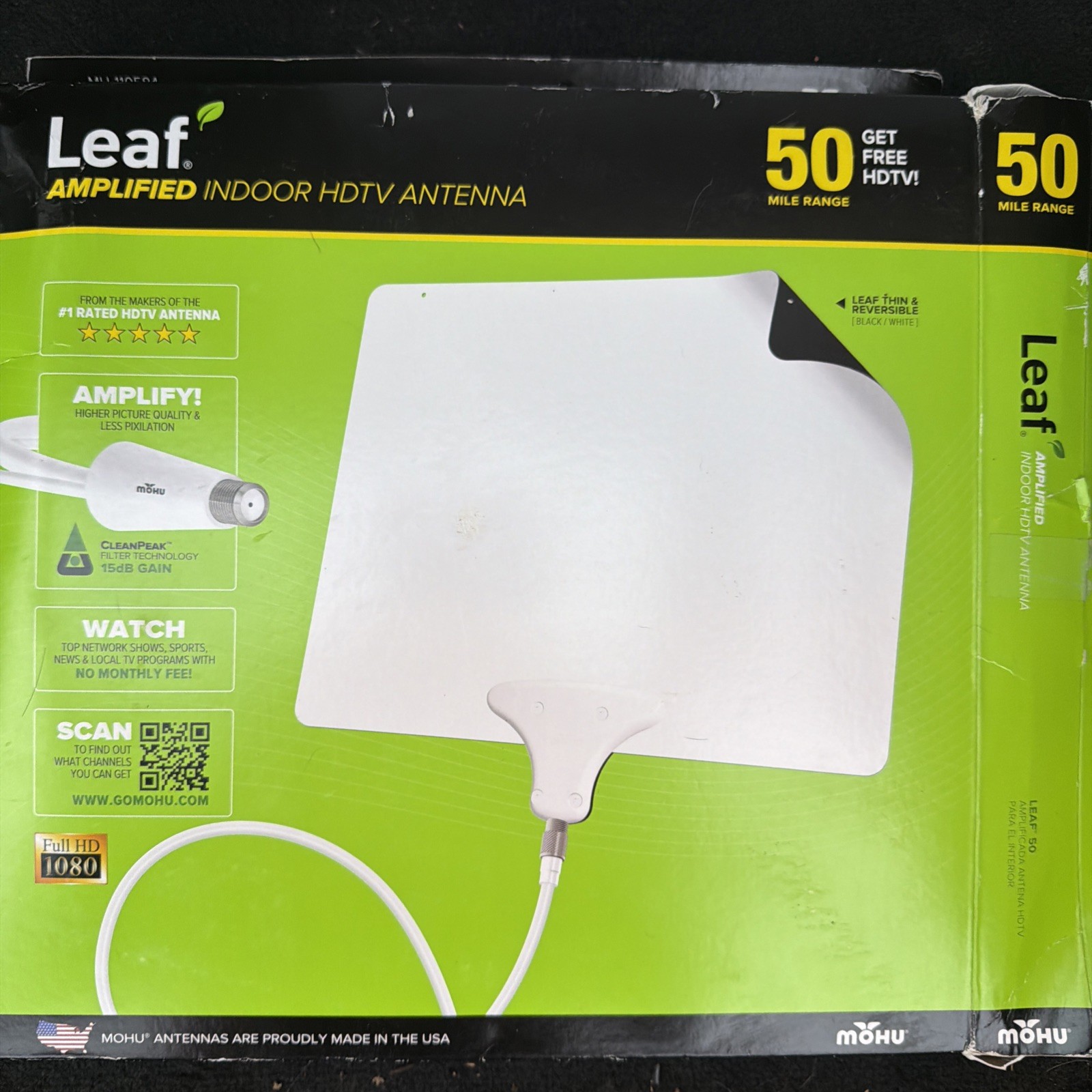Mohu - Leaf Fifty Amplified Indoor HDTV Antenna 50 Mile Range