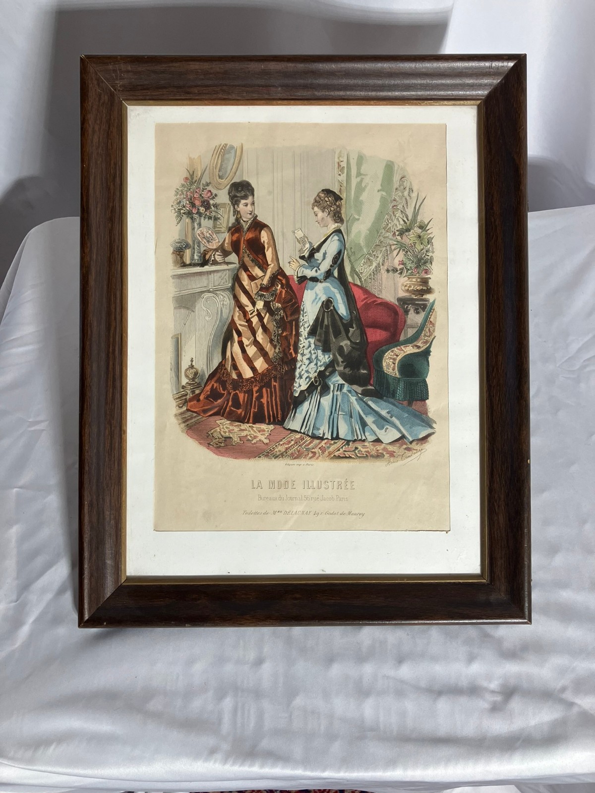 Vintage La Mode Illustree Paris Fashion Plate Framed & Matted 15x18 Wall Art