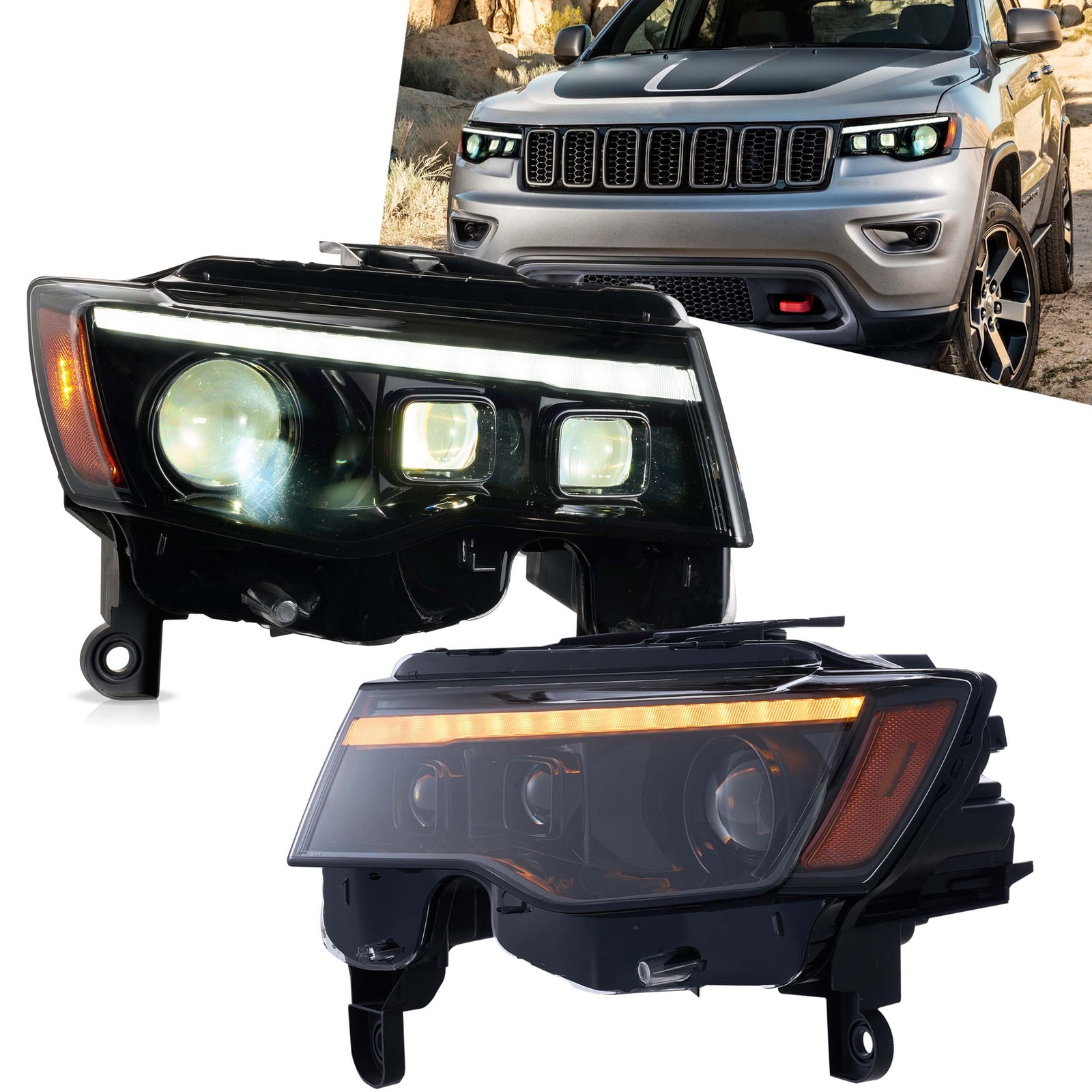 2x VLAND LED Headlights For 2014-2022 Jeep Grand Cherokee w/Start-up Animation