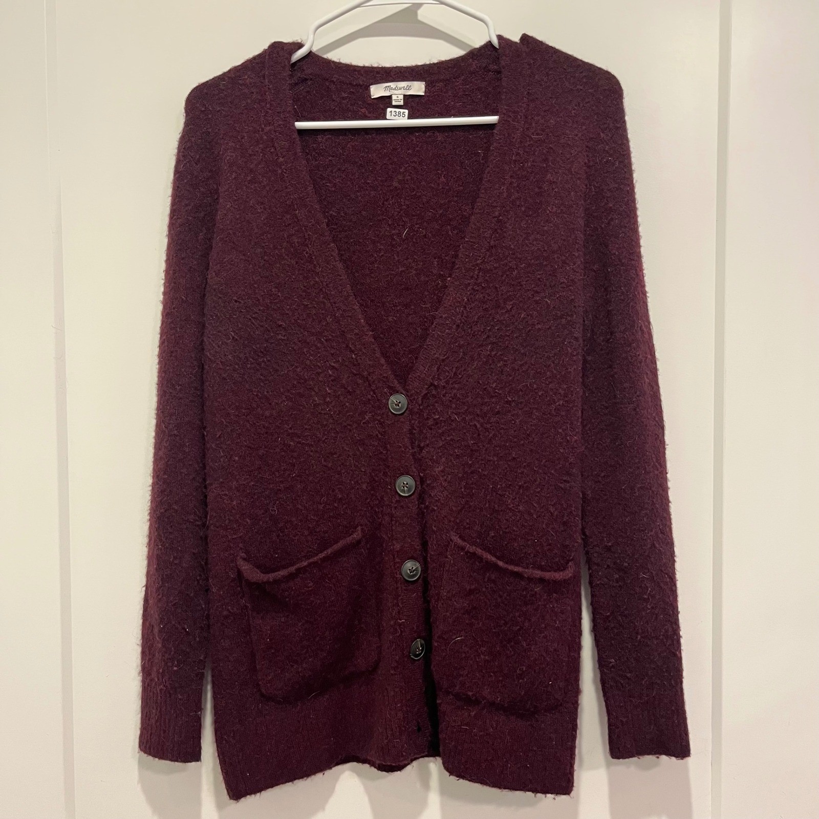 Madewell Burgundy V-Neck Button Front Cardigan Sweater with Pockets Small