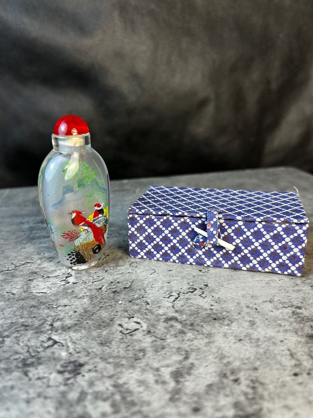 Vintage Chinese Inside-Painted Glass Snuff Bottle with Presentation Box