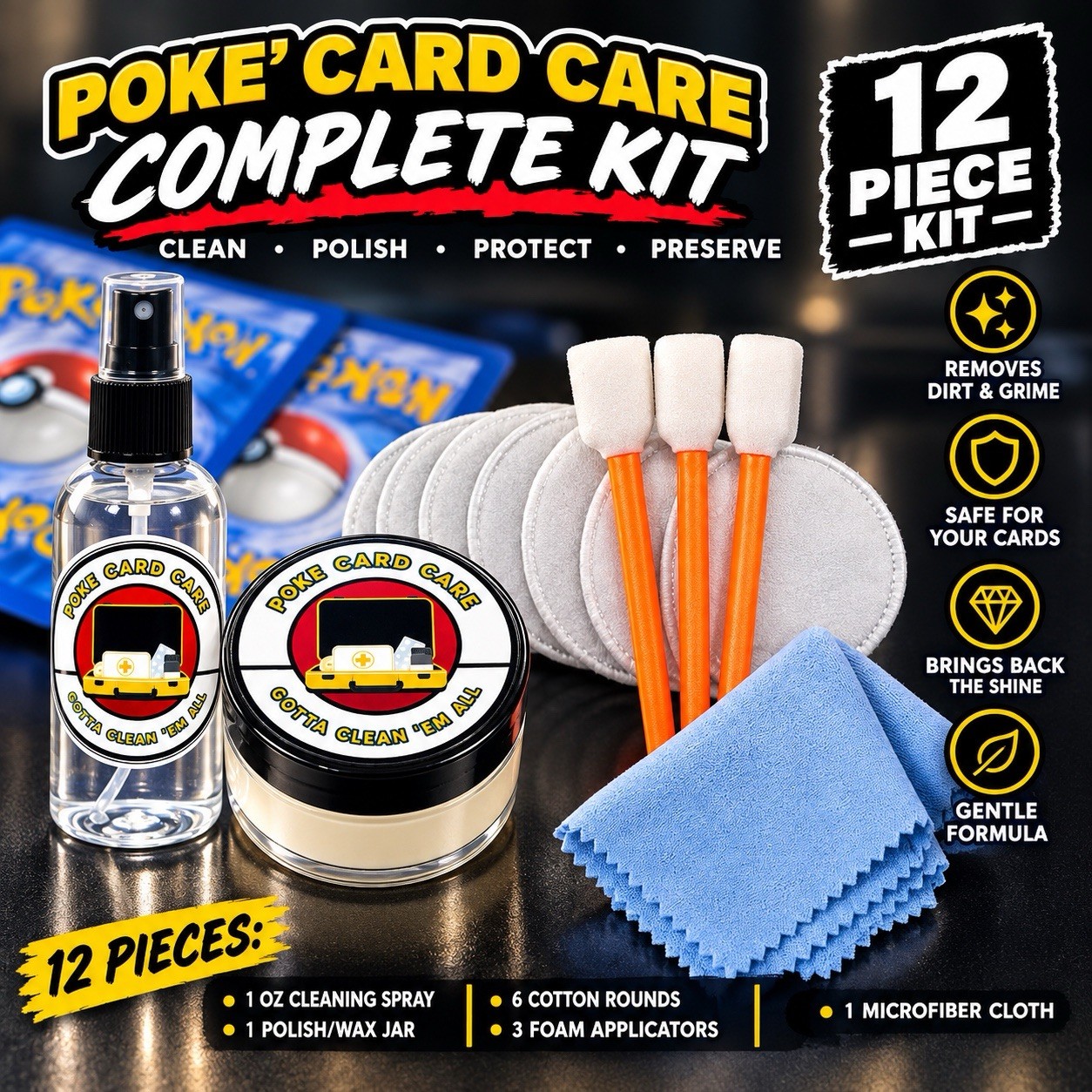 Pokemon Card Care Kit Spray Polish Wax Centering Grading PSA SGC BGS TCG Panini