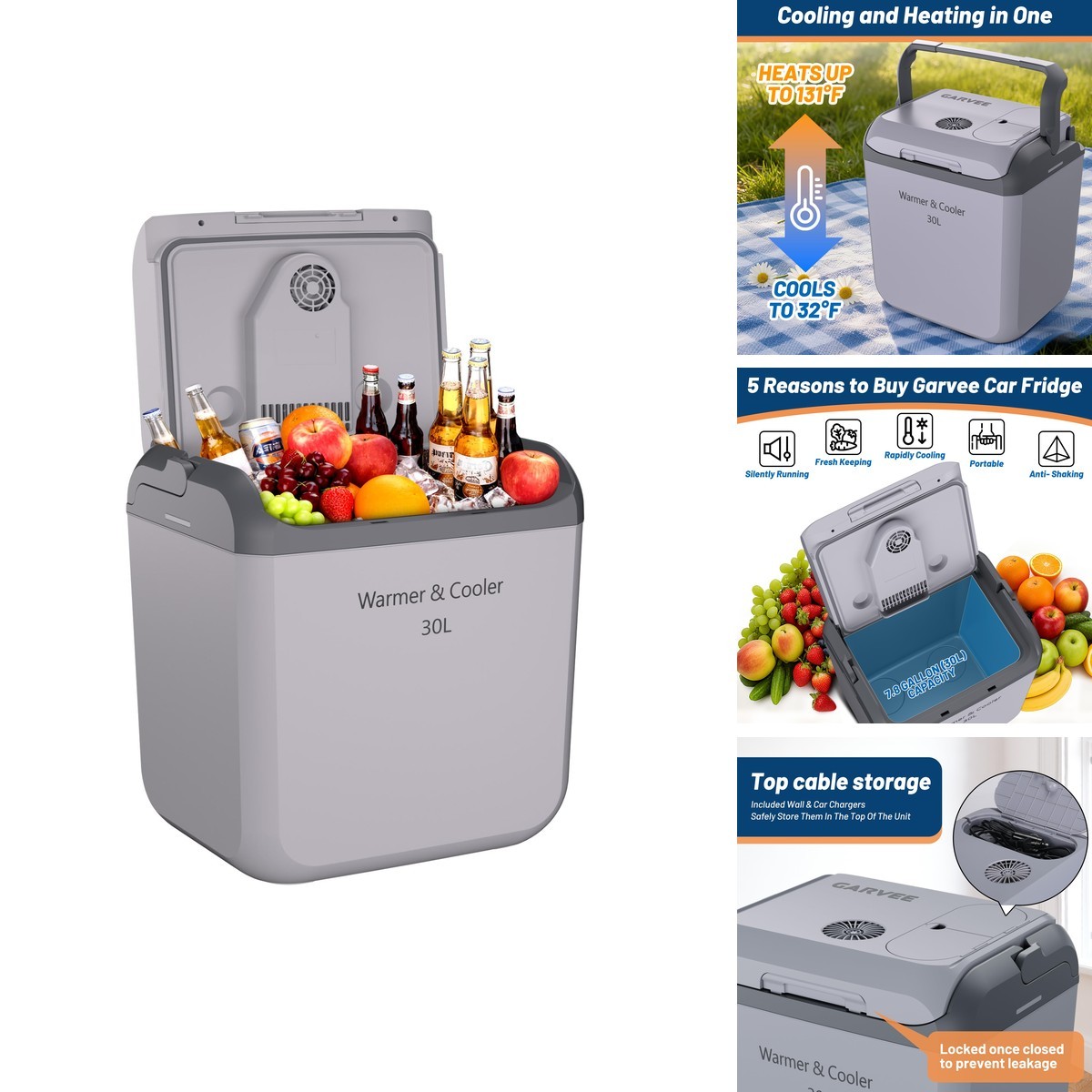 Garvee 32 QT (30 L) Electric Cooler & Warmer with Handle, Gray